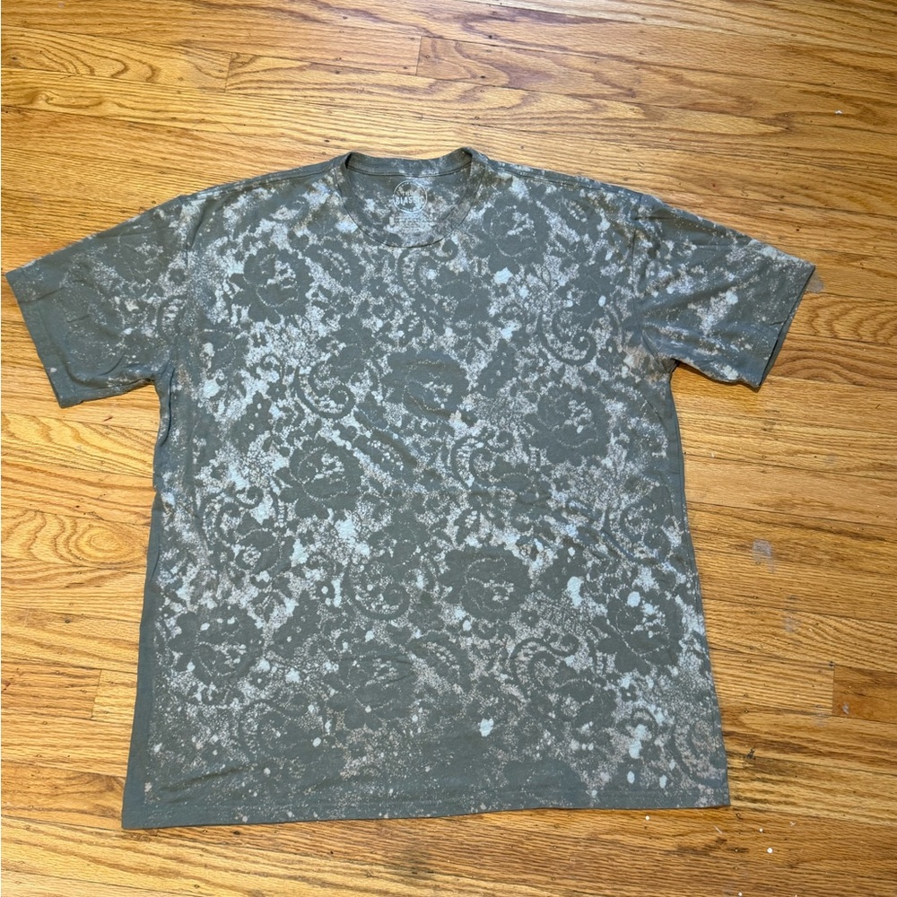 Green T Shirt with Custom Bleach Design Rose Pattern